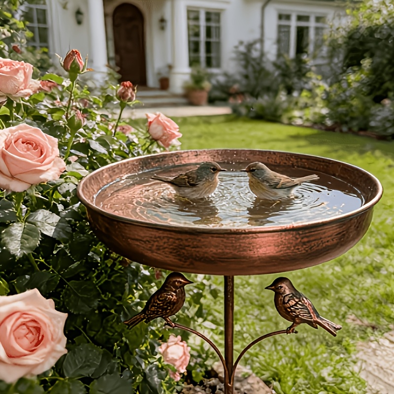 vintage bird bath and feeder combo outdoor rust resistant 5 claw ground spike easy   design perfect gift for bird lovers classic garden decoration durable handcrafted   standing bird bath bowl