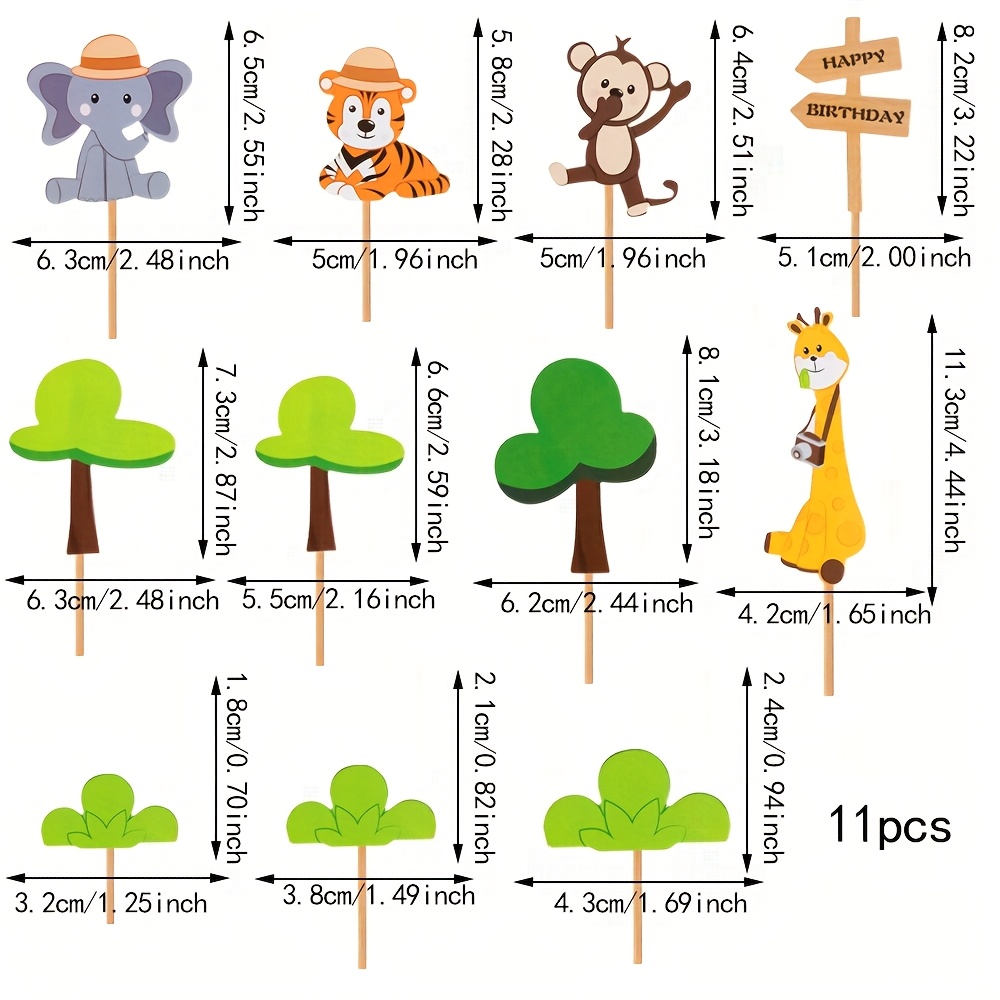 11pcs Forest Animal Cake Toppers Set: Tiger, Elephant, Monkey, And Giraffe Birthday Decorations Halloween&christmas