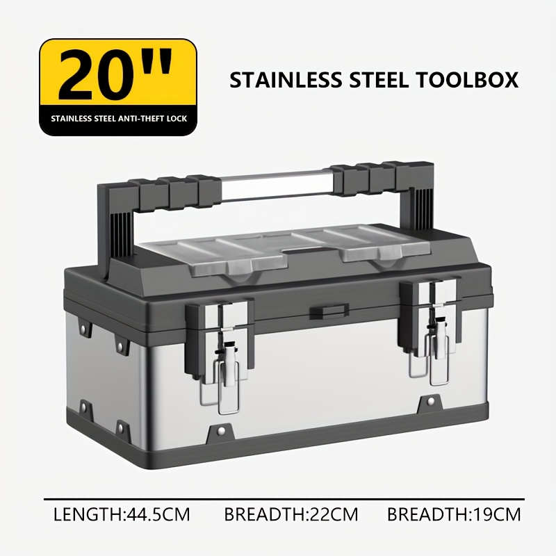 TEMU 17/20 Inch Multifunctional Hardware Household Stainless Steel , Suitable For Car Maintenance Tools Storage, -fall, Stainless Steel Toolbox