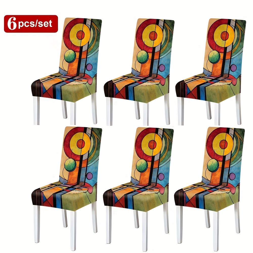 TEMU 2pcs/4pcs/6pcs Printed Elastic Chair Covers, Removable And Washable Chair Cover Set, Soft And Snug Elastic Seat Protectors, Featuring 2d Digital