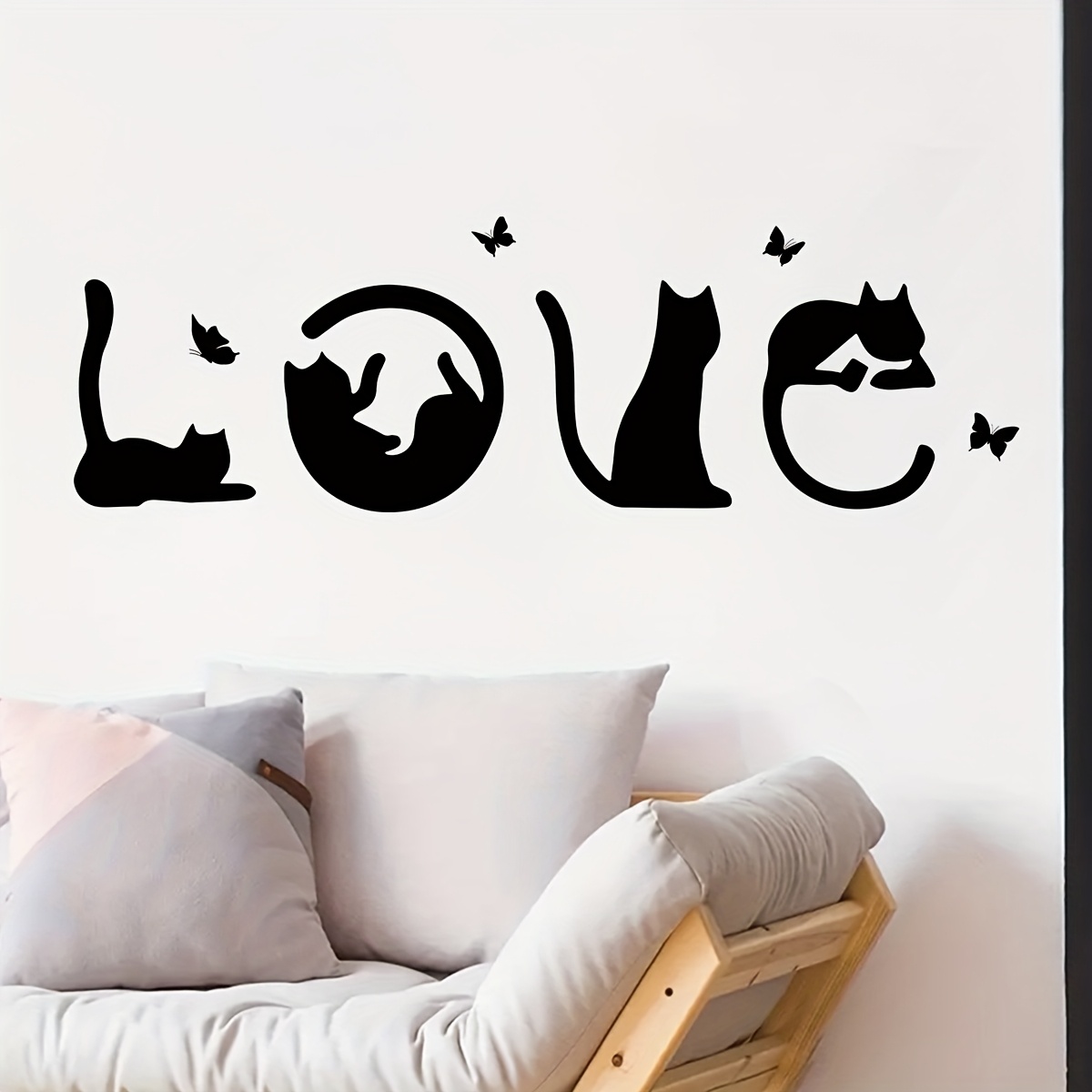 Image of 1pc Funny Cute Black Cat & 'love' Silhouette Wall Decals-wall Stickers For Bedroom, Living Room, And Cat House Decor