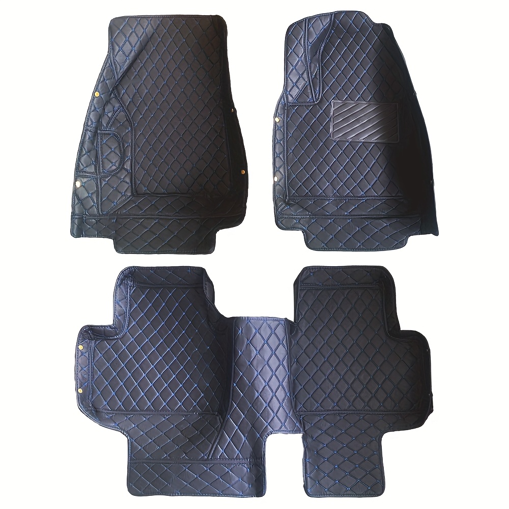 For 2013-2021 Gf Gg Zj Zk Zl Car Pu Leather Floor Mat, 5 Seater Car Interior Accessories Floor Mat Set (front+rear) Waterproof And Non-slip Comfortable, Black Blue