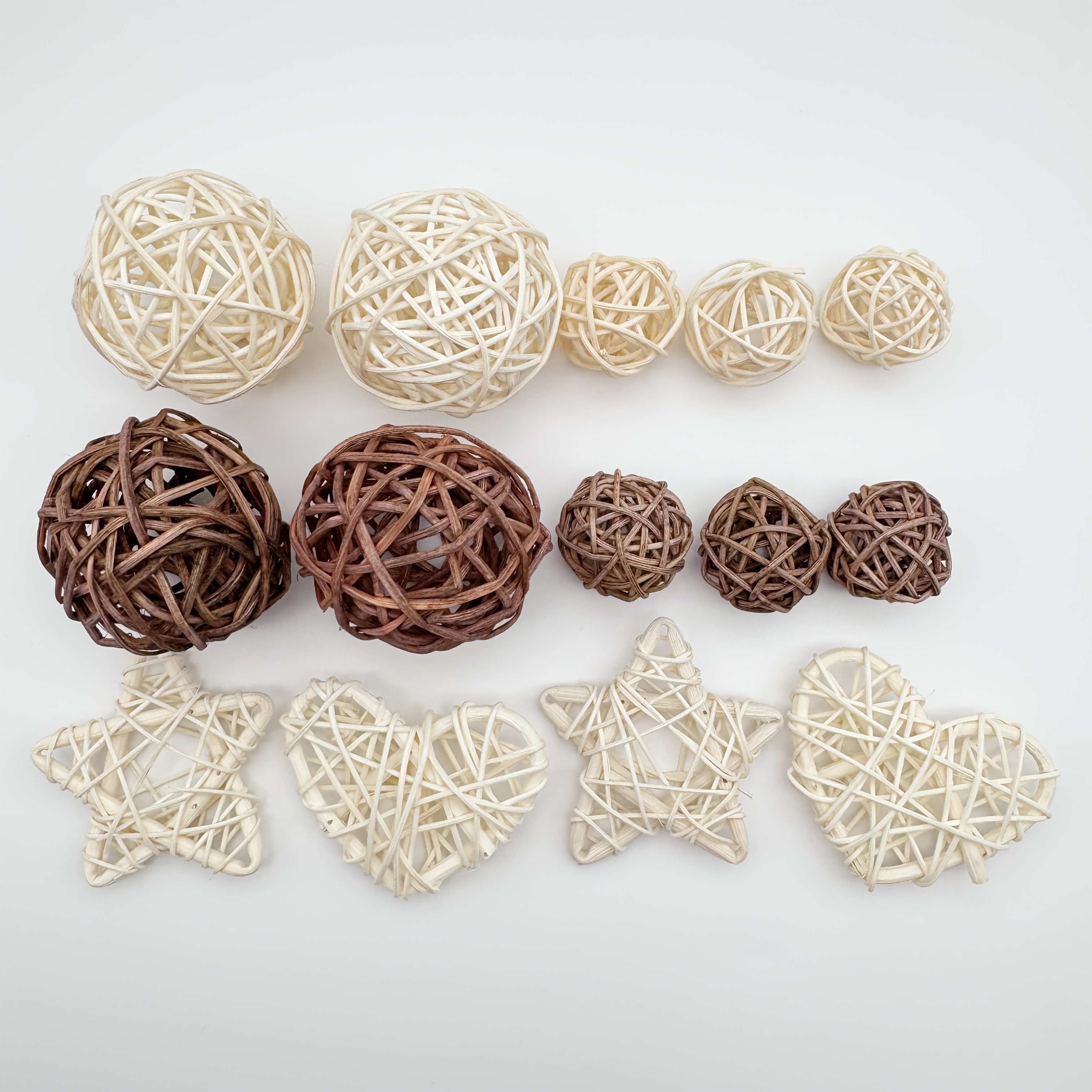 Image of 14pcs Rattan Wicker Ball/star/heart, Handmade Ball Vase Filler Suitable For Craft, Wedding And Home Decor (3cm-6cm)