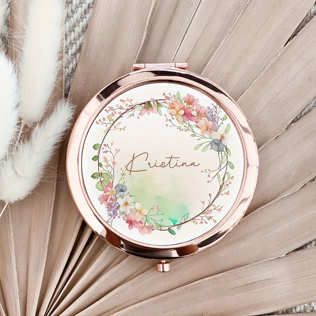 TEMU 1pc Fashion Personalized Custom Name Makeup Mirror With Exquisite Gift Box, Ideal Gift For Girls, High-quality Metal Rose, Women's Travel