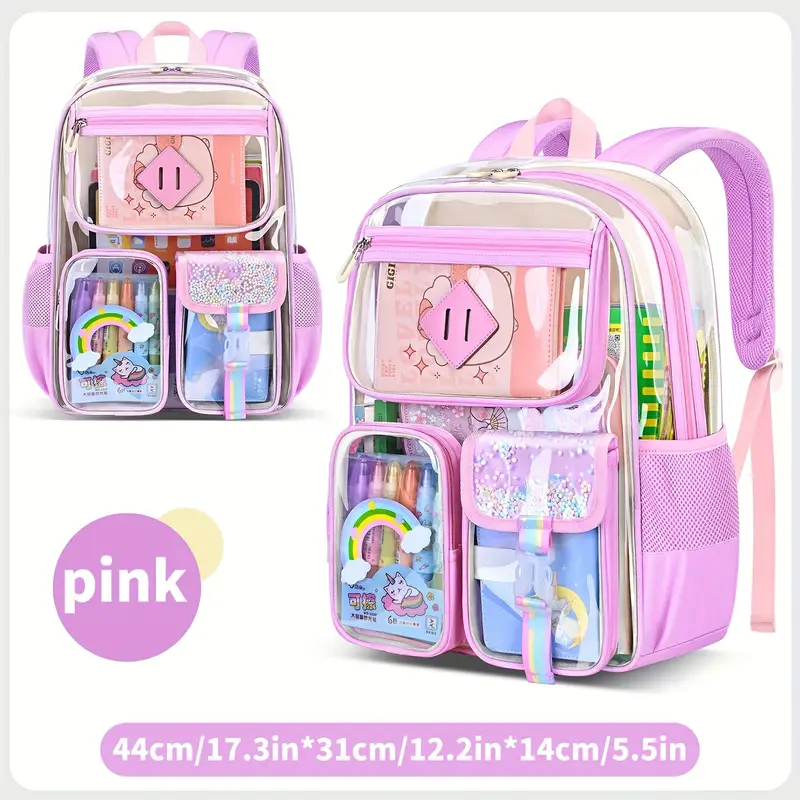 Mochila Escolar Para Niña - 20-35L, Impermeable, Con Colgantes, Ideal Para Secundaria, Universidad Y Viajes