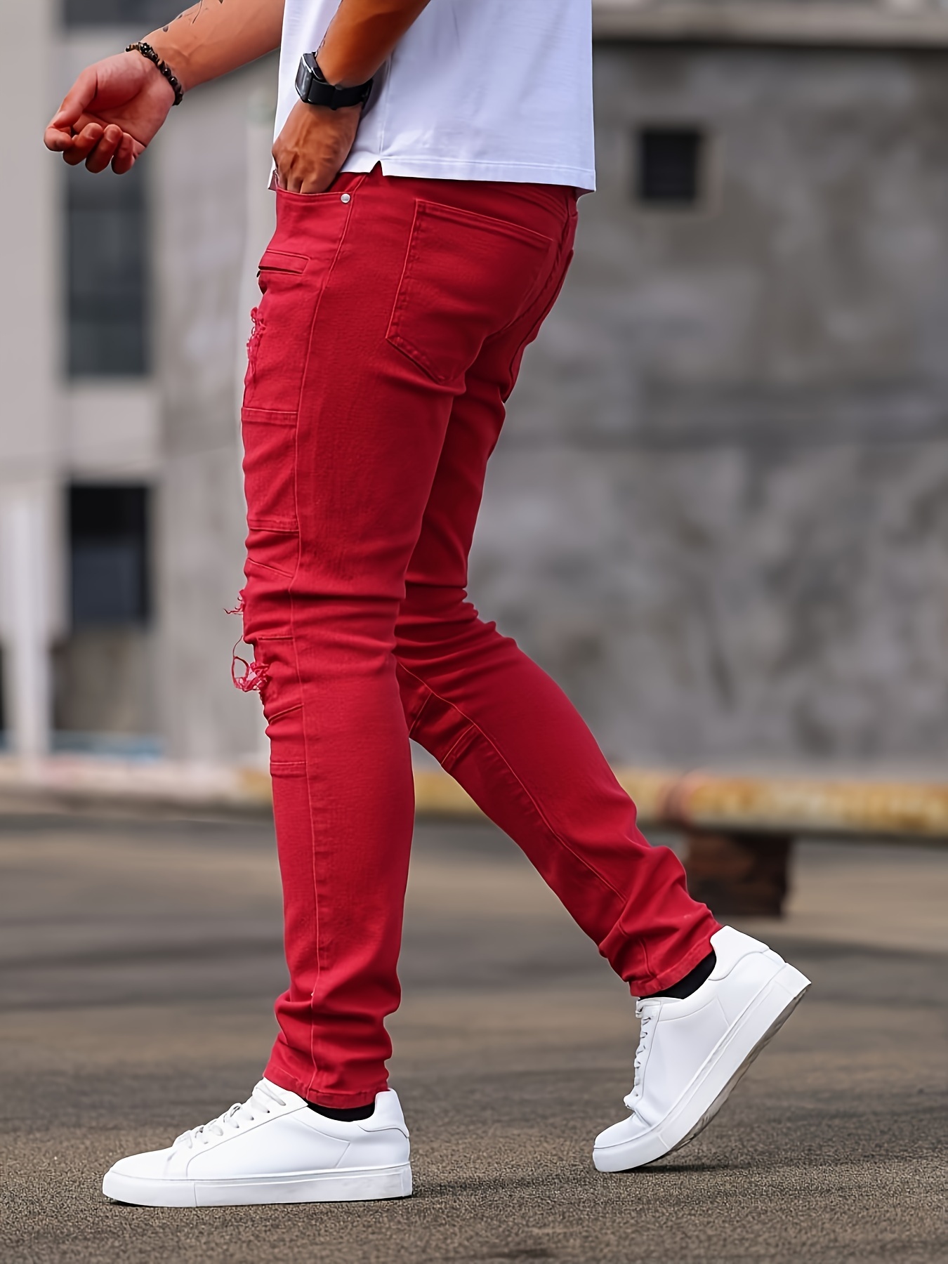 mens clothing mens red ripped jeans