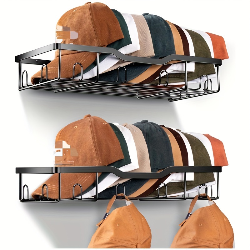 

Wall Mount Metal Hat Racks For 20 Baseball Caps, 2 Pack Sturdy Iron Hat Holder Organizer With Dual Shelves, Space Saving & Easy Access Cap Storage For Home Decor, Living Room Wall Display