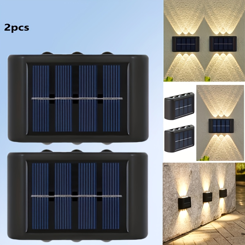 TEMU 6led Solar Outdoor Wall Lights/2pcs, Up And Down Lighting, Portable, Daytime Solar Charging, Perfect For Garden, Yard, Garage, Porch, And Wall