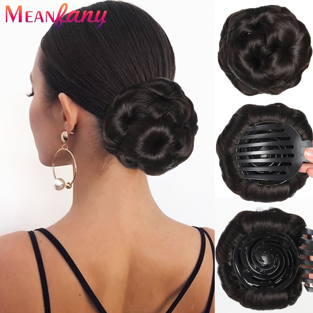 TEMU 5 Inch Zwartbruine Klauwclip Verlenging Clip-in Haar Vrouwen Haarstuk Krullend Haar Knot Mode Haar Tas Haarverlenging Haarbanden