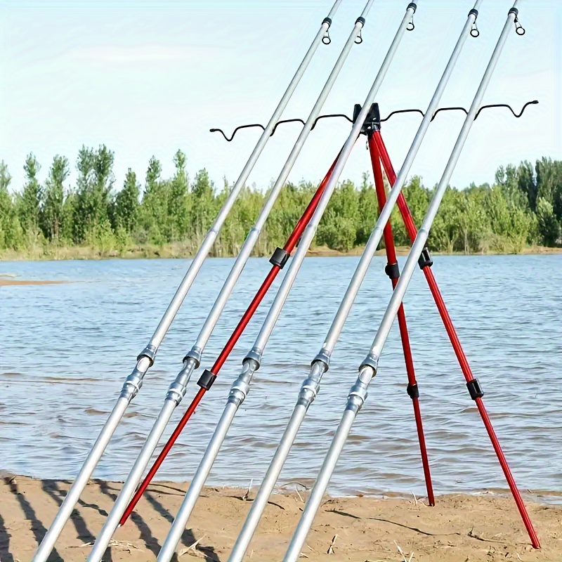 

Portable 5-rod Fishing Stand - Telescopic & Adjustable, Aluminum Alloy Tripod, Stability Hooks For Shore & Boat Fishing
