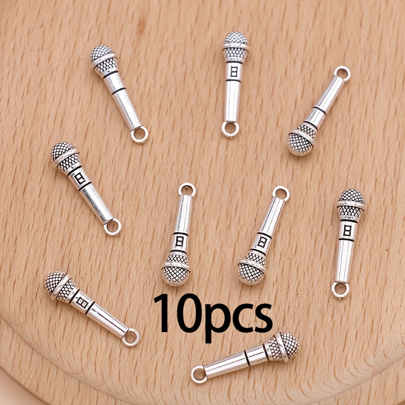 10pcs Silvery Color 3d Microphone Charms Music Pendants For Jewelry Making Diy Handmade Necklace Earrings Key Chain Accessories