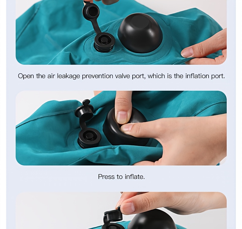teal inflatable lumbar support pillow ergonomic   with pressure relief design for long distance flights high speed trains office use washable synthetic fiber   season   flight   accessory   design inflatable travel pillow Product details 23