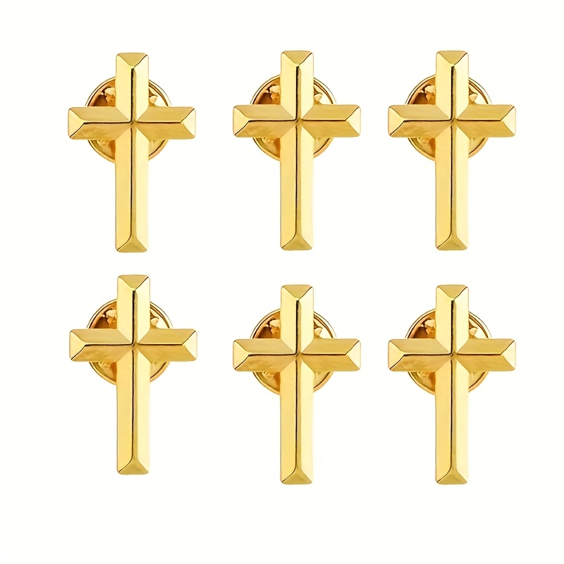 Image of Set Of 6 3d Golden Alloy Cross Brooches, Suitable For Clothing, Coat And Hat Additions, Trendy Badge Ornaments
