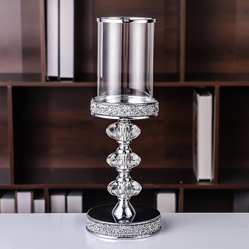 Silvery Crystal Glass Candle Holder With