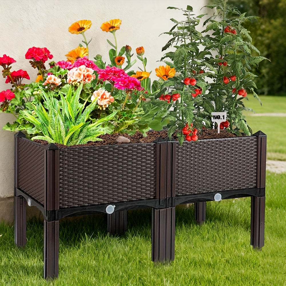 Sturdy Plastic Planting Container Collection, Outdoor Vegetable Cultivation Box - Two-level Stackable, Versatile Planter, Ideal For Yards, Patios, And Gardens, Rectangular Large-volume Flower Pot