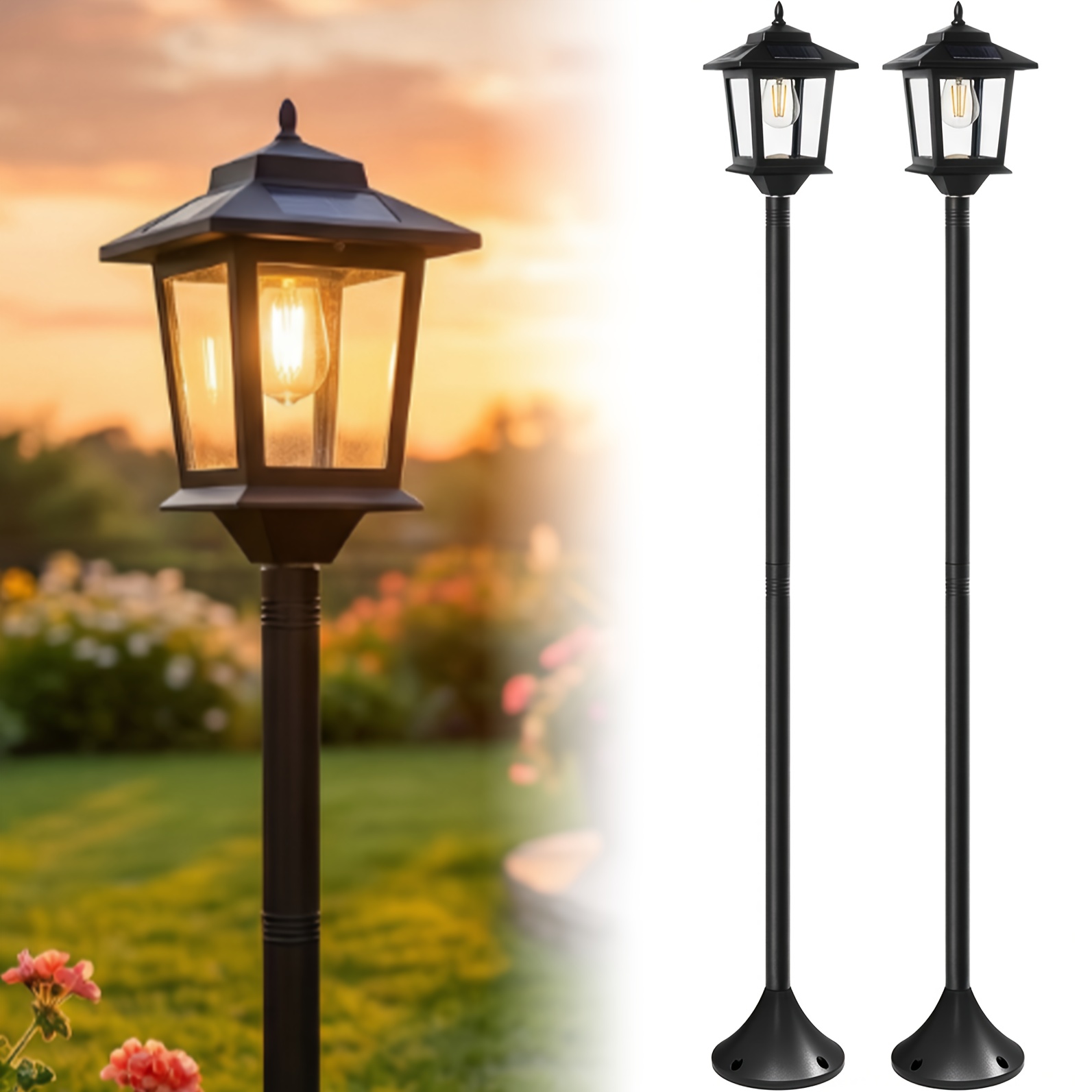 TEMU 2 Pack 63 In Solar Lamp Post Lights, Outdoor Post Lights, Christmas & Halloween Decorations Outdoor, Pole Lights Outdoor, Decorative Lamp For