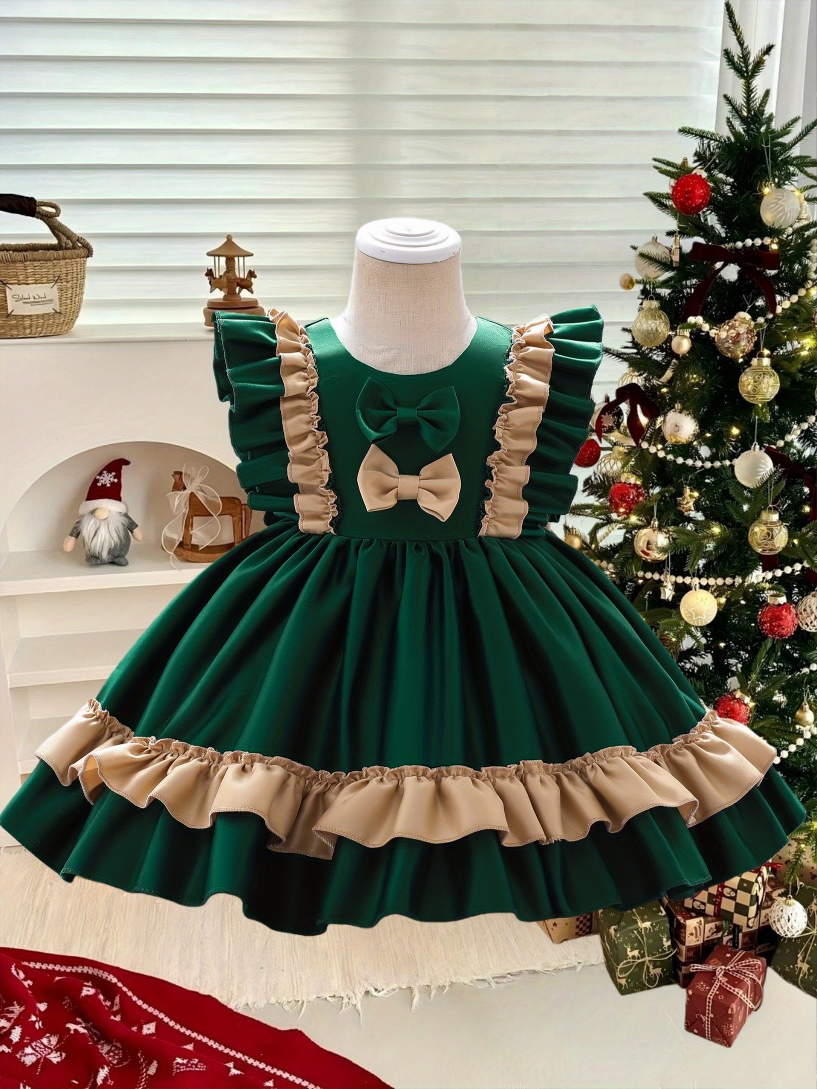 christmas dress girls in dark green colored bow - Temu Bahrain