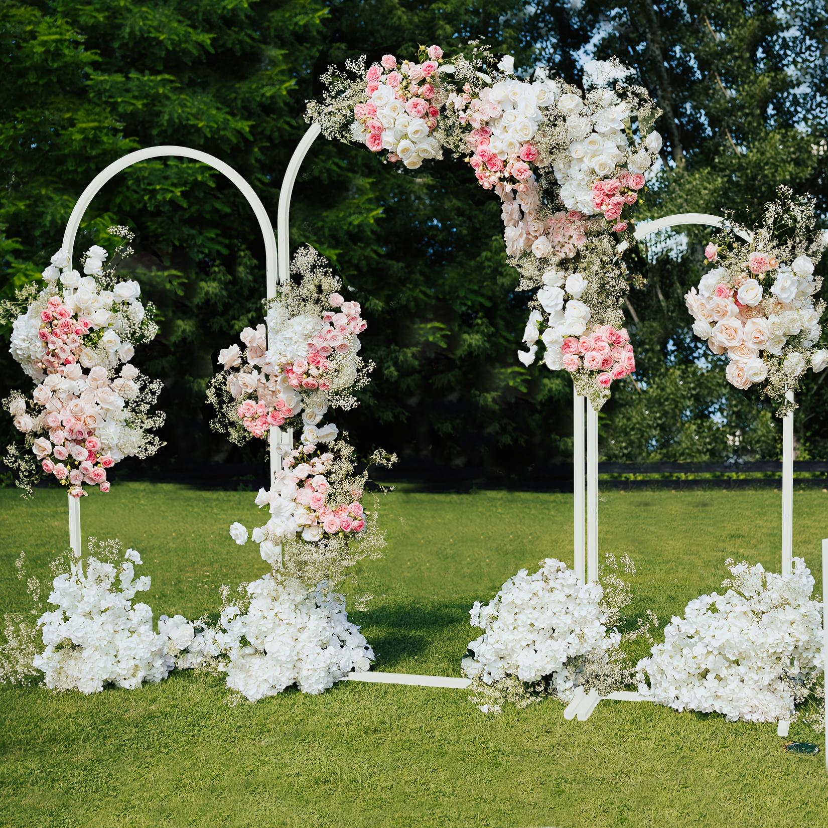 3pcs Arch Backdrop Stand White Arched Frame And Flower Stand For Ceremony, Celebrations, Birthday Party, Christmas Party, Wedding