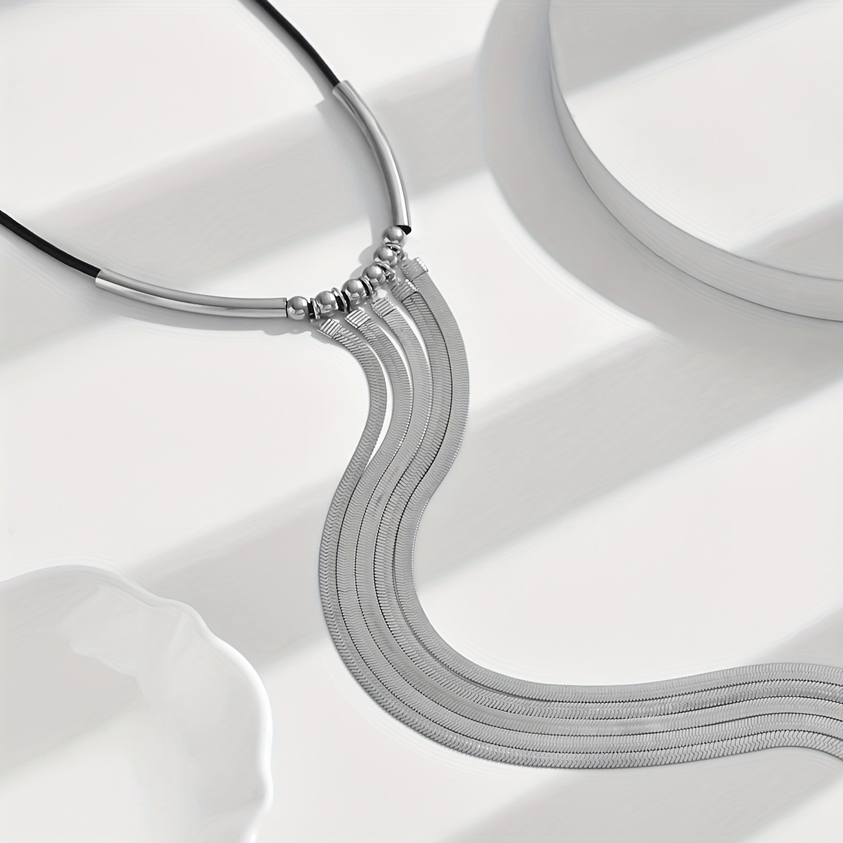 TEMU Creative Y-shaped Necklace, Autumn And Winter Retro, Personalized, Snake Chain, Tassel Wax Rope, Long Sweater Chain, Daily Versatile Jewelry