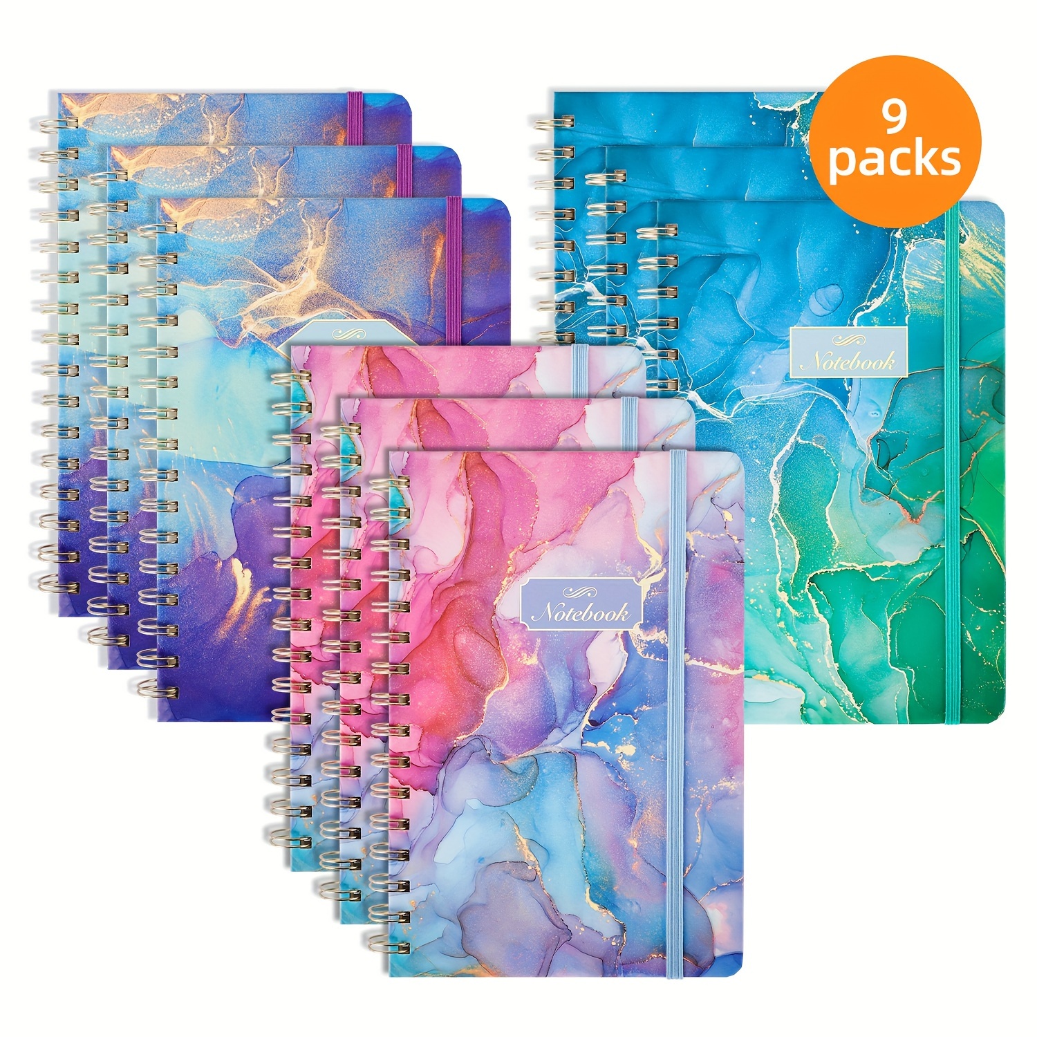 

9 Pack A5 Spiral Notebook, Hardcover Spiral Journals For Women, 100gsm Thick Paper, 80 Sheets College Ruled, For Note Taking School Office Home Supplies, 5.5 X 8.3 Inches