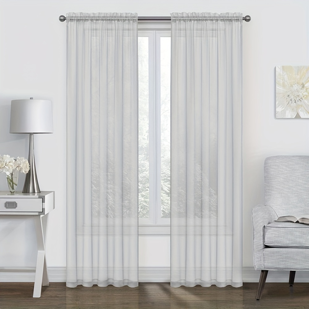 

2 Pcs Transparent Curtains, Solid Color Window Screens, Rod Pocket, 39.37in * 78.7in