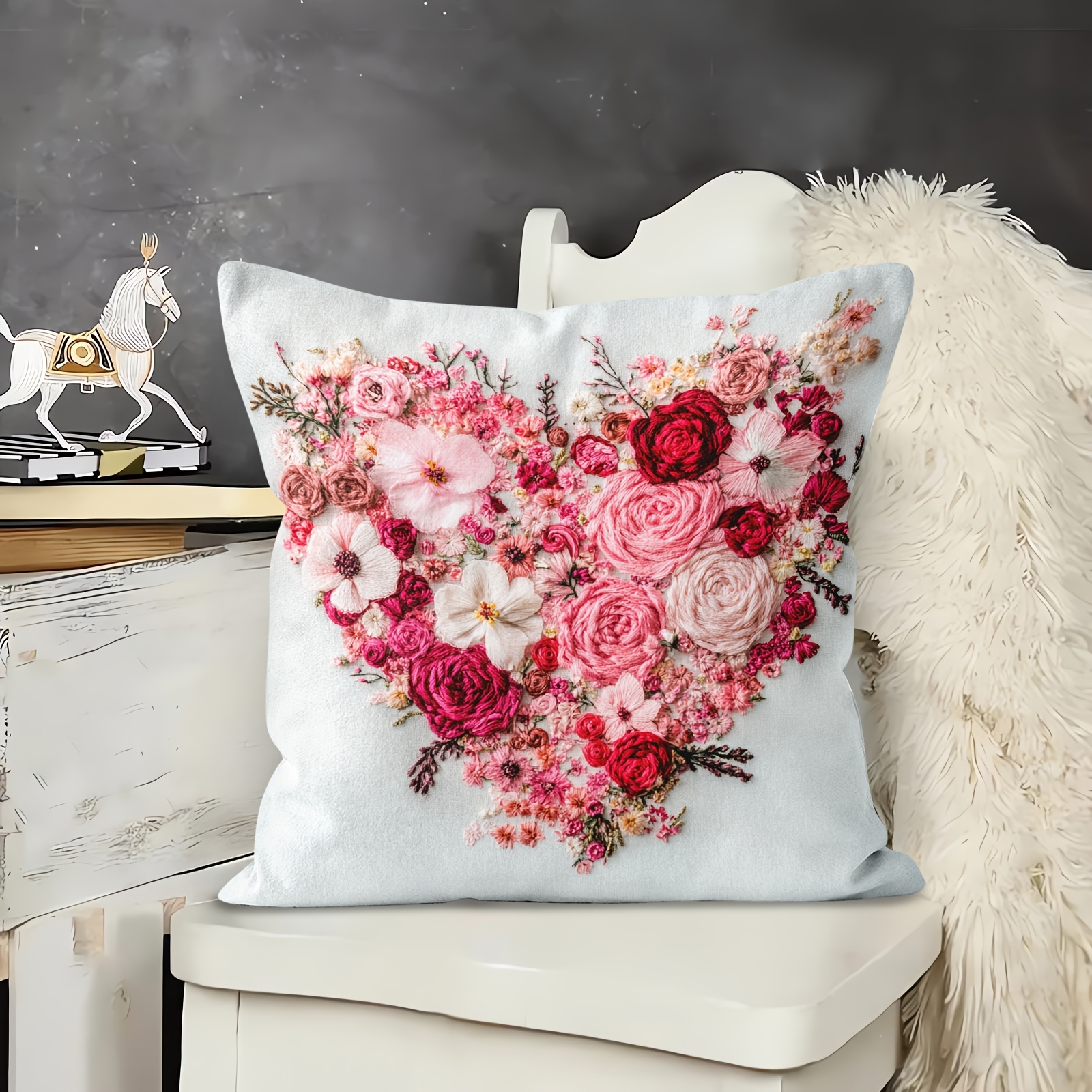 

1pc, 18x18 Inch/45x45cm Throw Pillow Cover, Love Embroidery Style, Suitable For Home Decoration, Ideal Valentine's Day Gift, Modern Theme Decoration (excluding Pillow , Non-embroidery)_w12181177