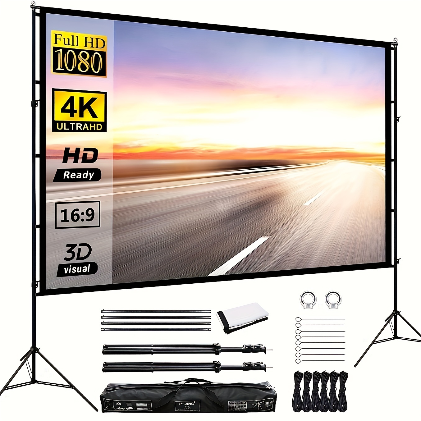 

150-inch Portable Projector Screen With Stand - 4k Hd, 16:9 Aspect Ratio For Indoor/outdoor Home Theater & Backyard Movies