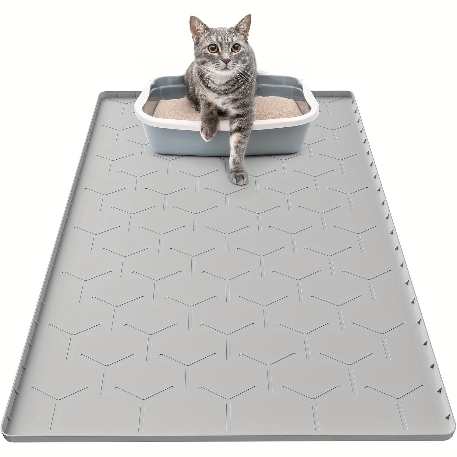 TEMU Silicone Cat Litter Trapping Mat, Large 34" X 22" Cat Litter Box Mat, Easy To Clean, Gray