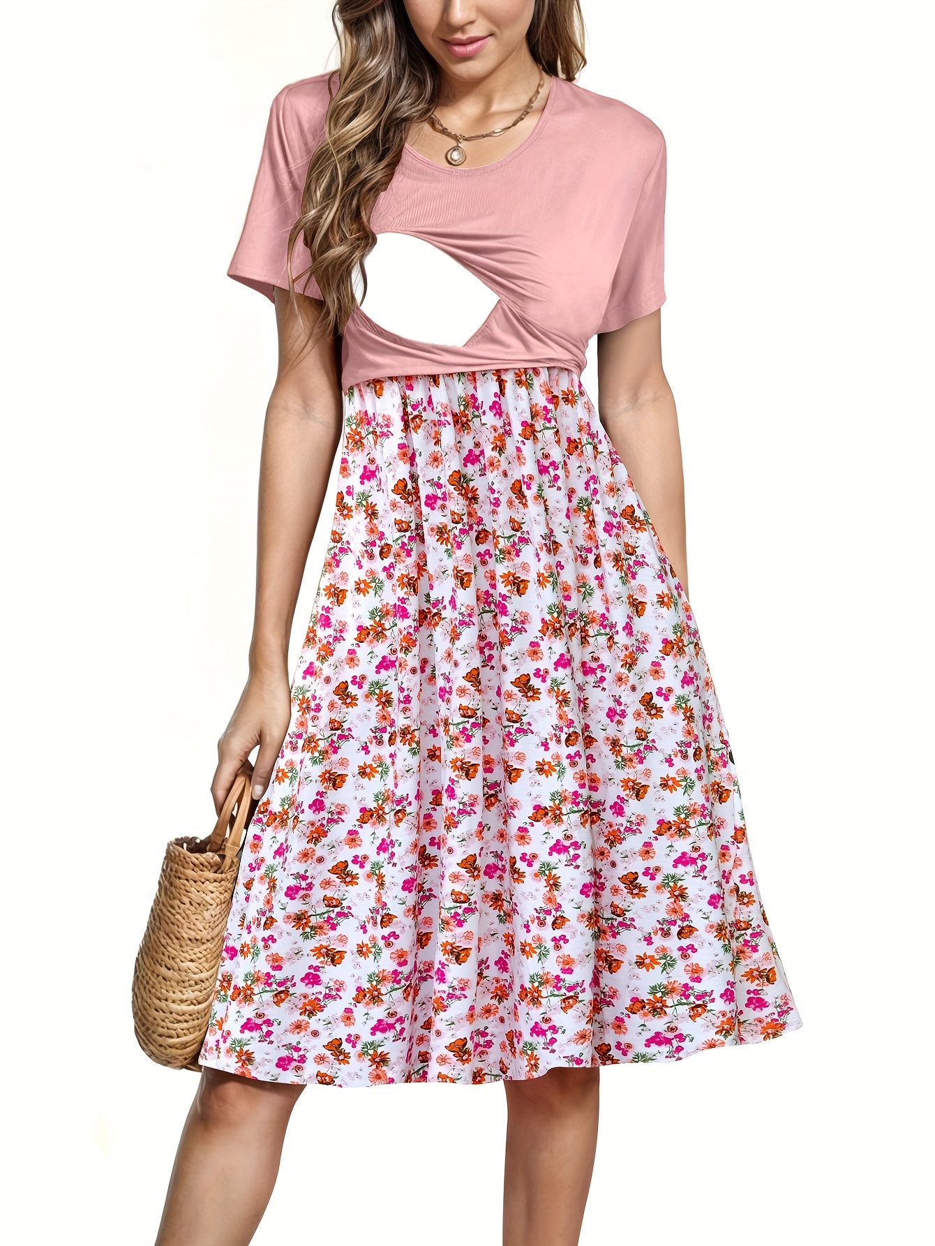 plaid a-line dress Hatch Collection The Easy Going Nursing T-Shirt Dress in Black White Stripe main image 0