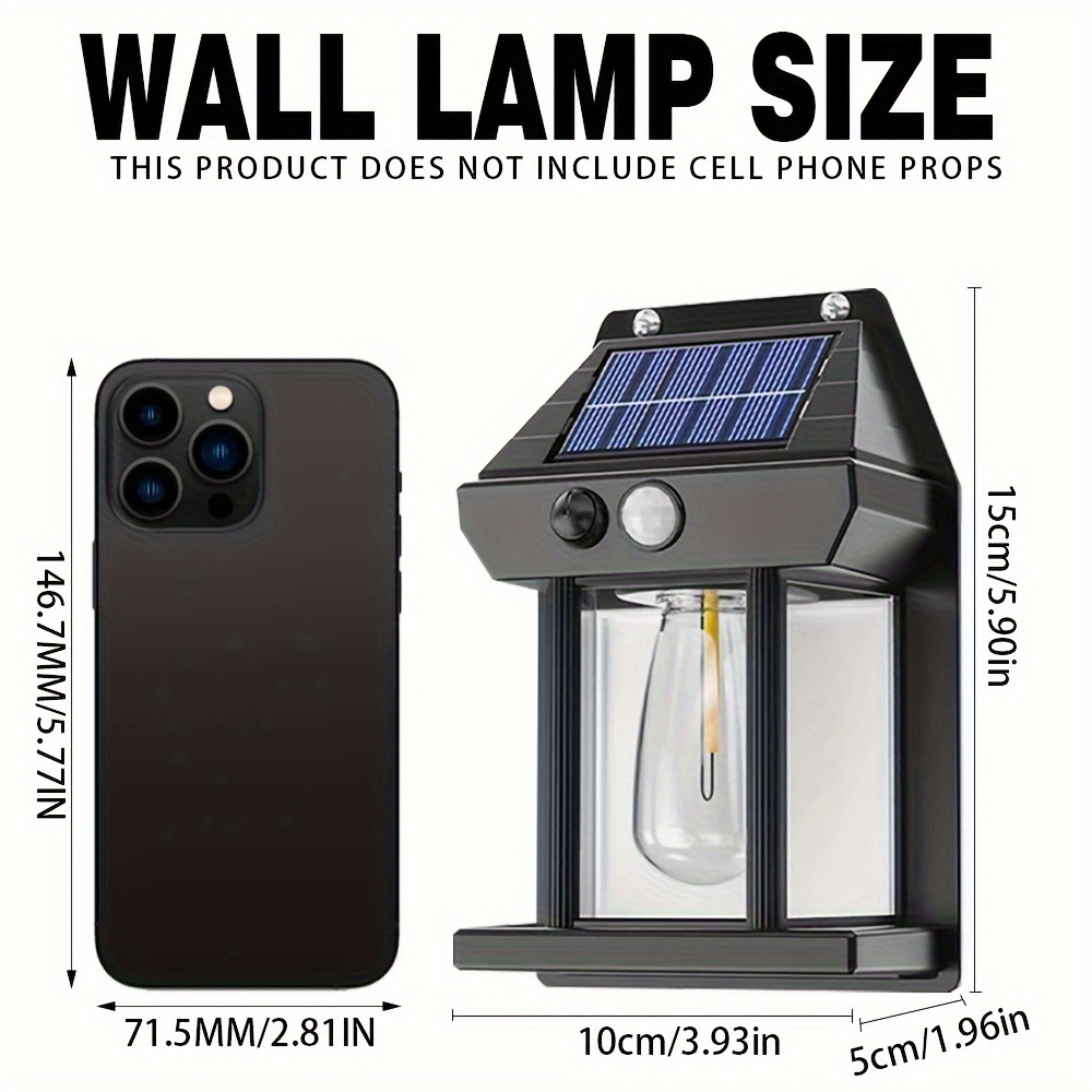 1pc new solar tungsten wall lamp 3 modes outdoor villa garden courtyard decoration induction lantern small night lamp details 2