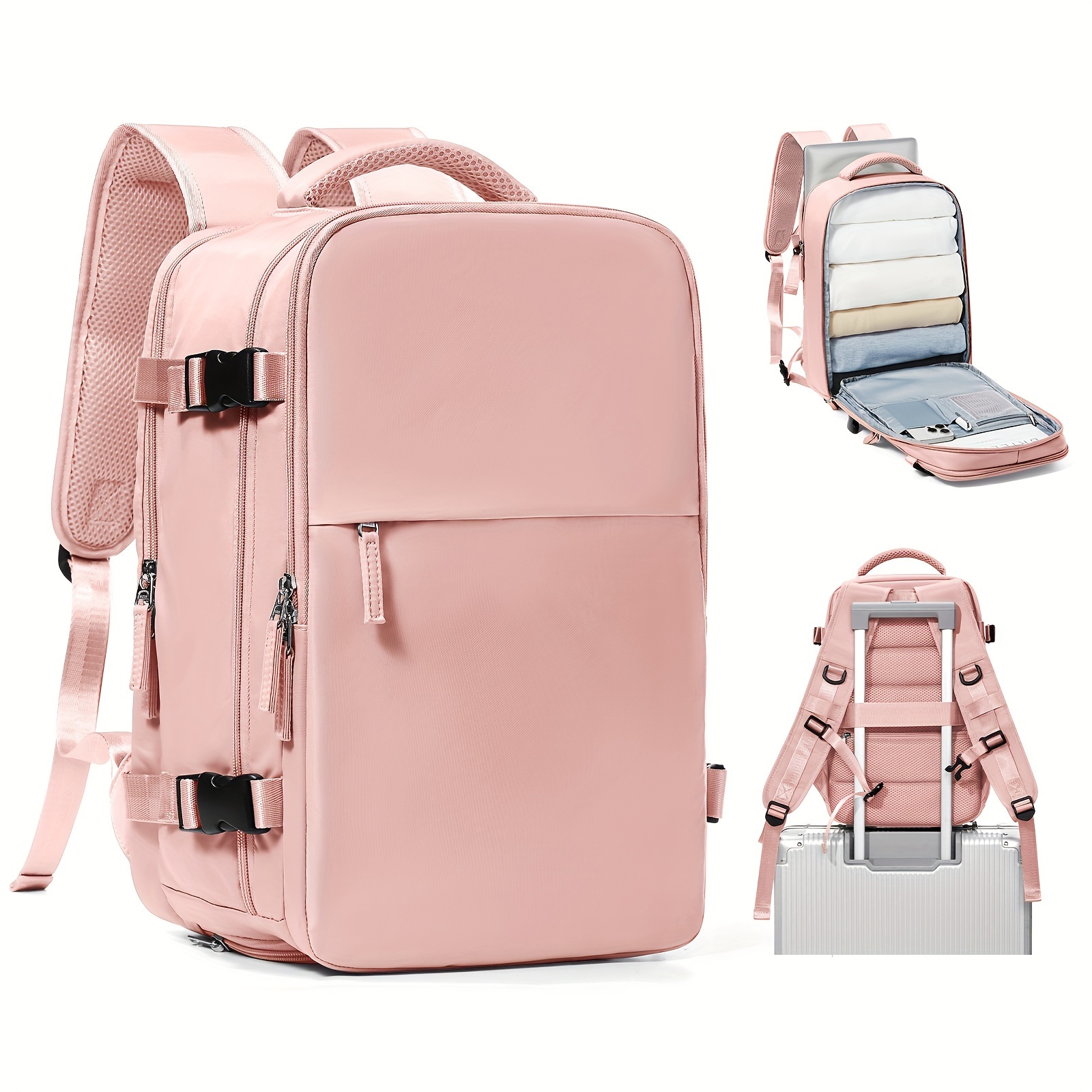 pink travel backpack for women with usb charging port shoe compartment 14 inch laptop carry on flight approved nylon   for weekender business hiking and casual use backpack for travel  
