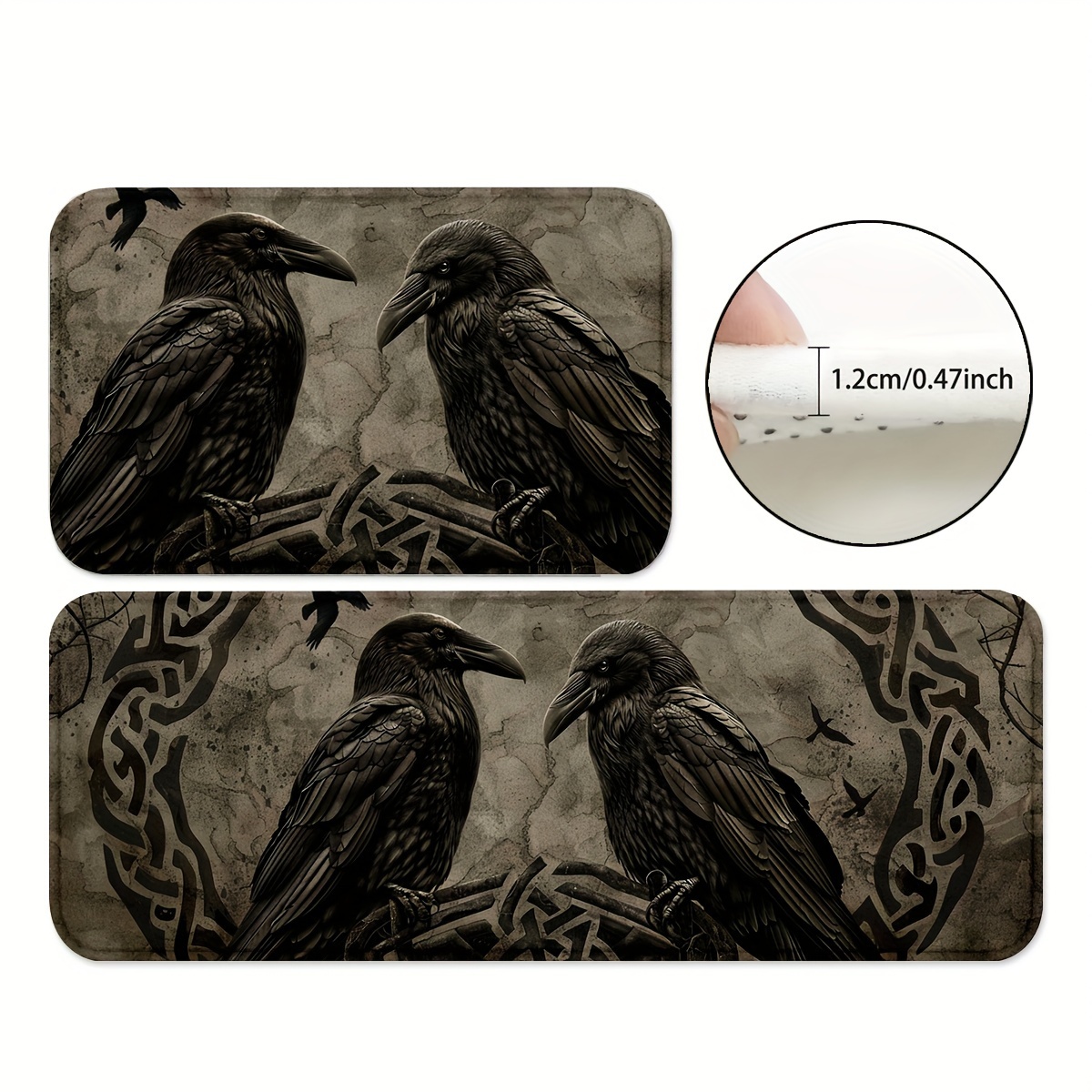 

1/2pcs, Crow Mats Rugs, Gothic Style Non-slip Backing Rugs, Water Absorbent Carpet For Playroom, Classroom, Bathroom, Dining Table, Kitchen