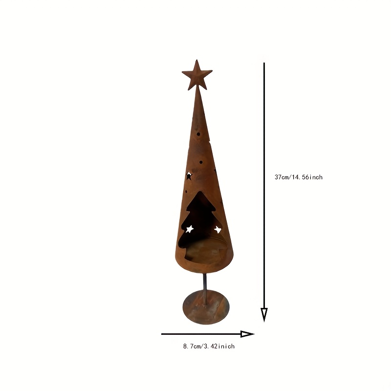 Image of Vintage Distressed Christmas Tree Candle Holder With Hollow Star Decorations For Festive Home Decor