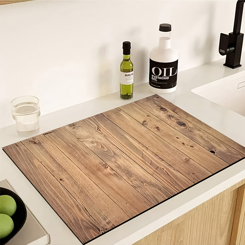 1pc Wood Grain Pattern Printed Kitchen Cabinet Counter Dish Drying Mat, High Absorbency Dish Drying Mat, Coffee Machine Mat