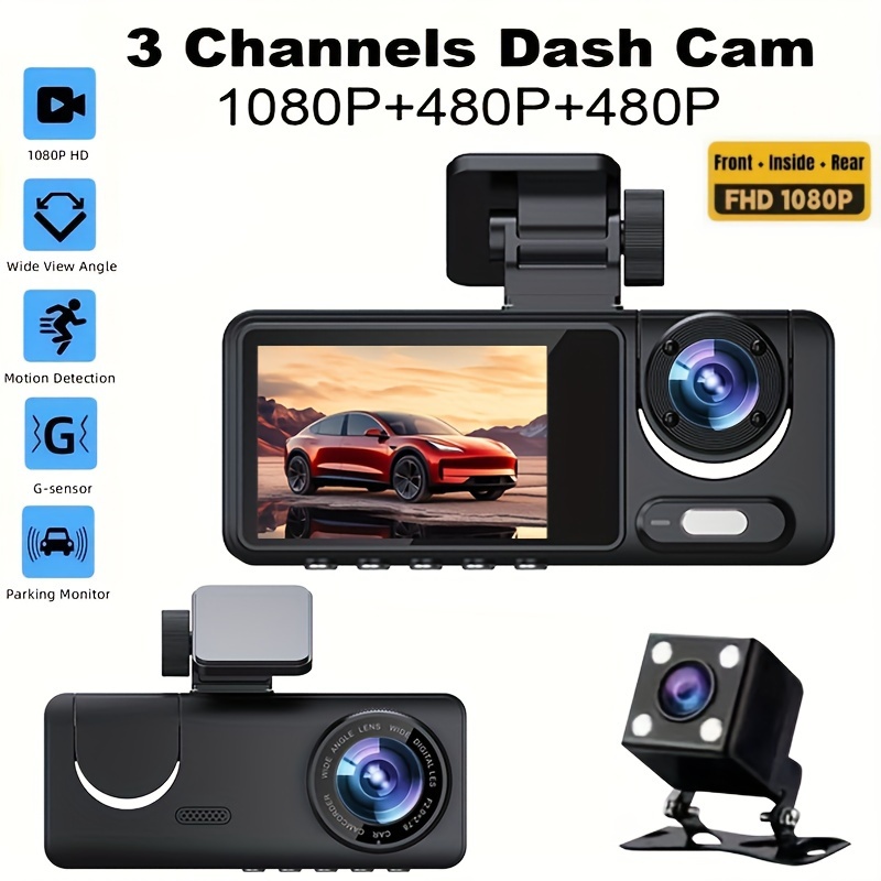 3 Camera Lens Car Dvr 3-channel Dash Cam Hd 1080p Front And Rear Inside  Dashcam Video Recorder Nigh