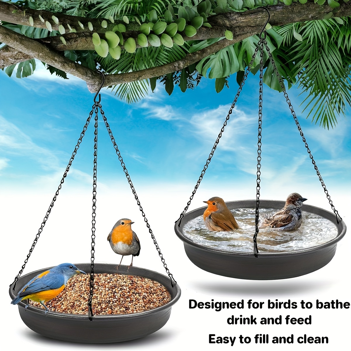 1pc hanging bird bath feeder plastic garden bird water seed Temu