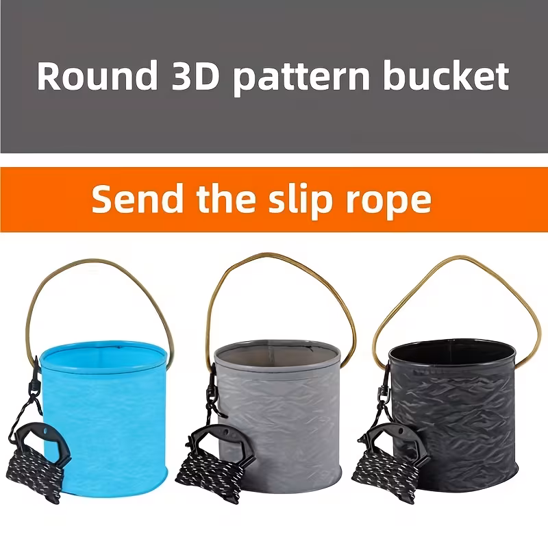 one piece of a collapsible bucket with a 3 a portable plastic container suitable for activities like camping and fishing ideal for live bait and folded for use bathroom or patio Product details 0