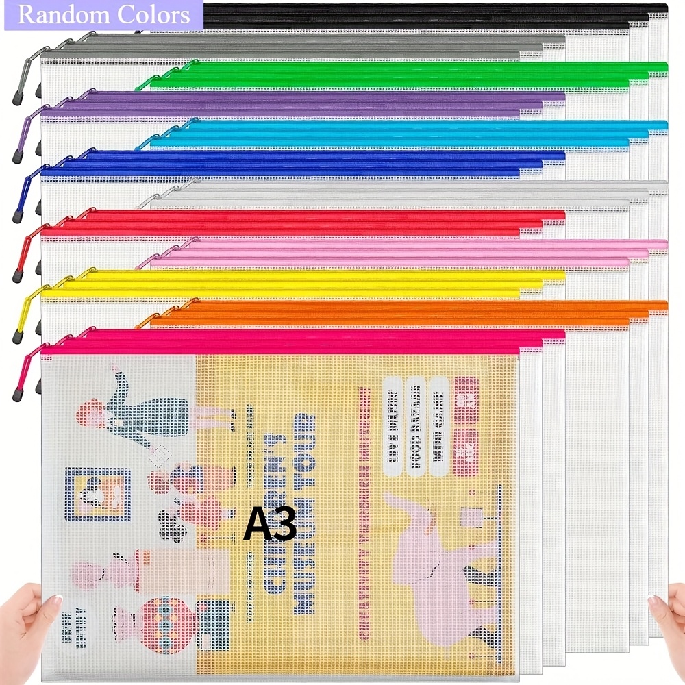 TEMU 36/24/12 Pack A3 Size Mesh Zipper Bags, Random Colors - Large Storage Pouches For Office Supplies, Travel Items, Crafts