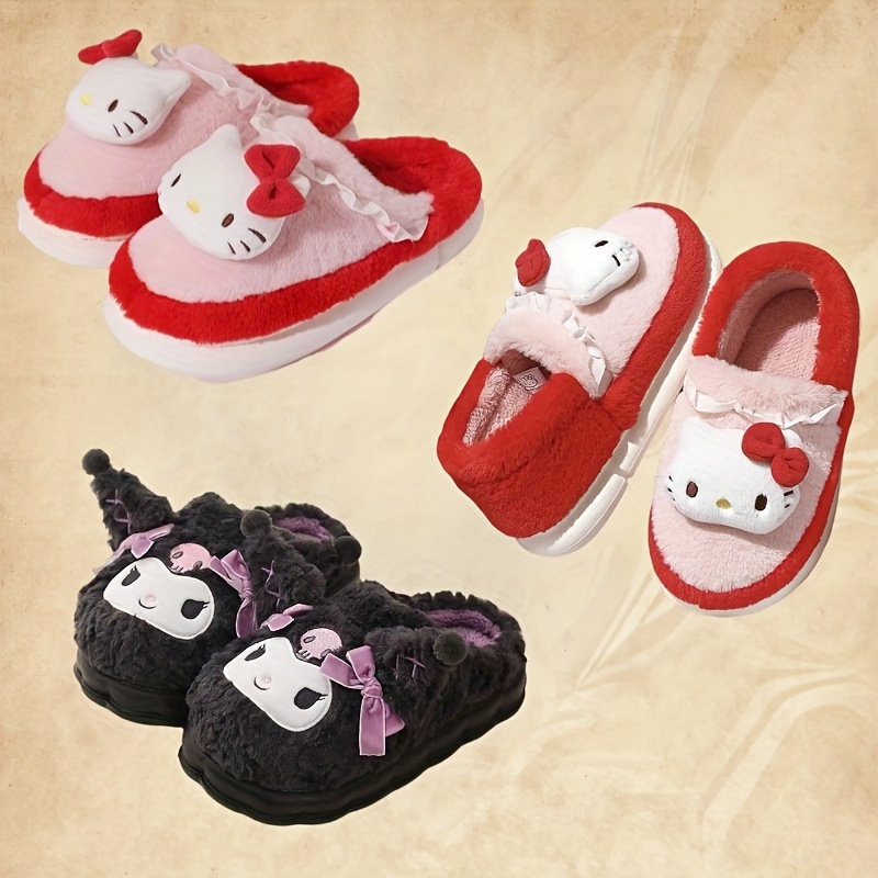 

Sanrio Hello Kitty & Kuromi Plush Slippers - Cozy, Warm Fleece-lined Home Shoes With Cute Heel Design For Winter | Perfect Gift For Christmas, New Year, Birthdays, Valentine's Day