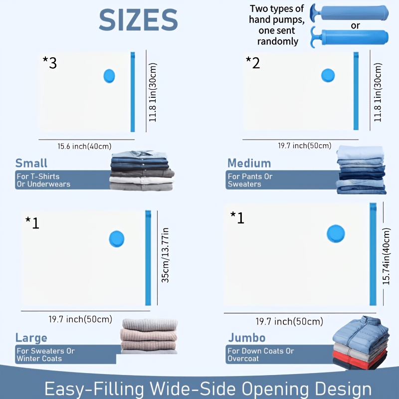 Vacuum Travel Compression Bag Set (7pcs And Random Hand Pump), 4 Complete Sizes, Thickened Space- Vacuum Storage Bags. Can Flatten Jackets, Sweaters, And Thick Trousers , Instantly Up Half In Luggage