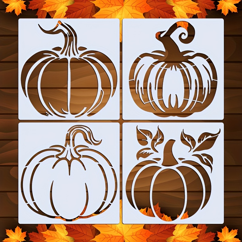 

Autumn Harvest Pumpkin Stencil Set Of 4, Reusable Fall & Thanksgiving Crafting Templates, Diy Painting & Home Decor Pet Material For Wood, Walls, Fabric