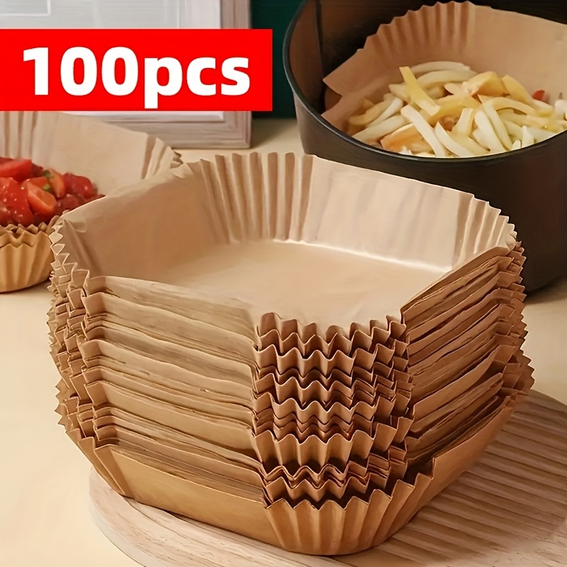 TEMU 100pcs/50pcs Brown Paper Liners - Air Fryers, Baking, Very Suitable For Air Fryers, Microwave Baking And Home And Commercial Kitchens, Air Fryer