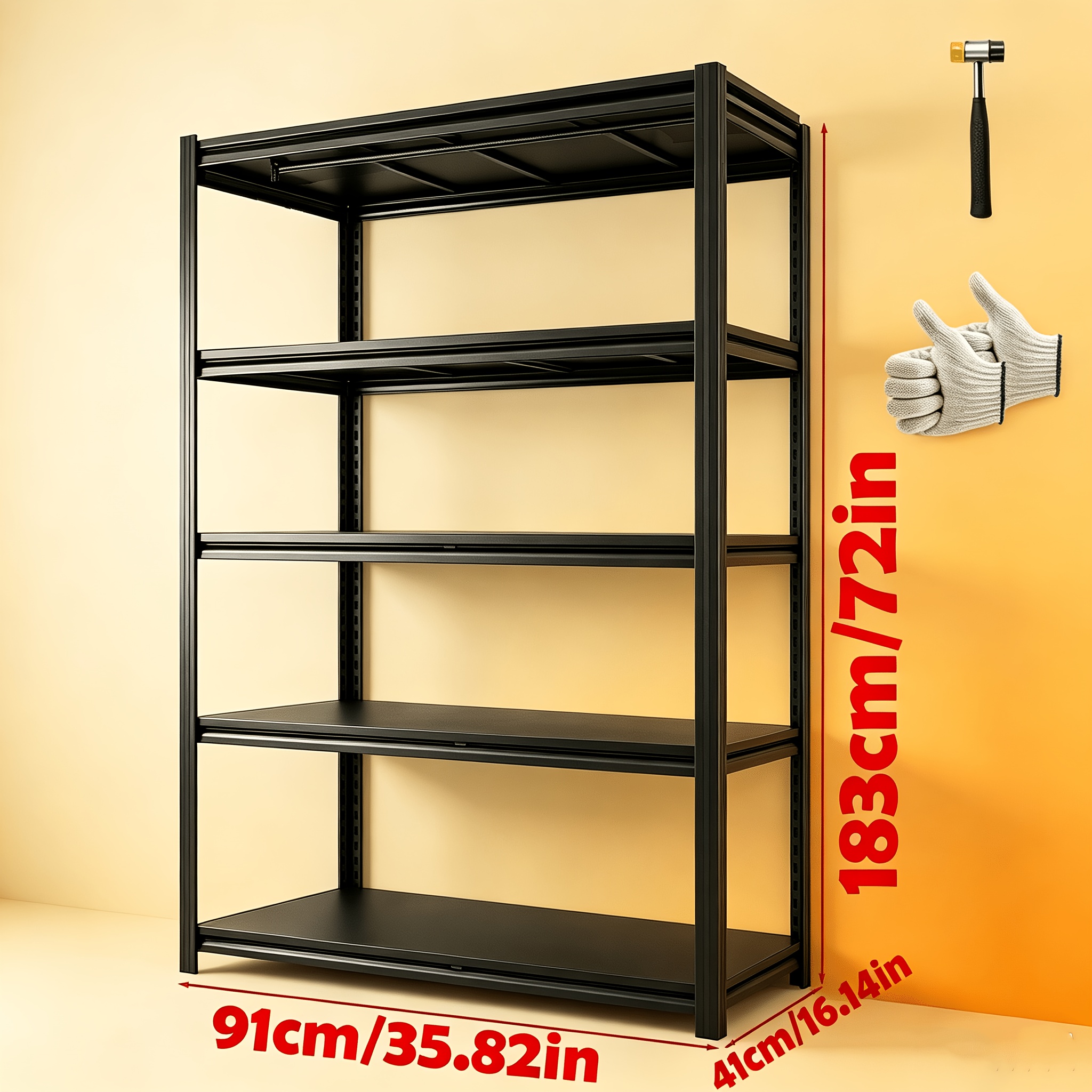 Image of 183cm Heavy Duty Shelving Unit - 5-tier Large Capacity Shelf Suitable For Garage, Kitchen, Workshop, - Rustproof Cabinet With Easy Assembly, Space-saving For Home Furniture, Utility Shelves