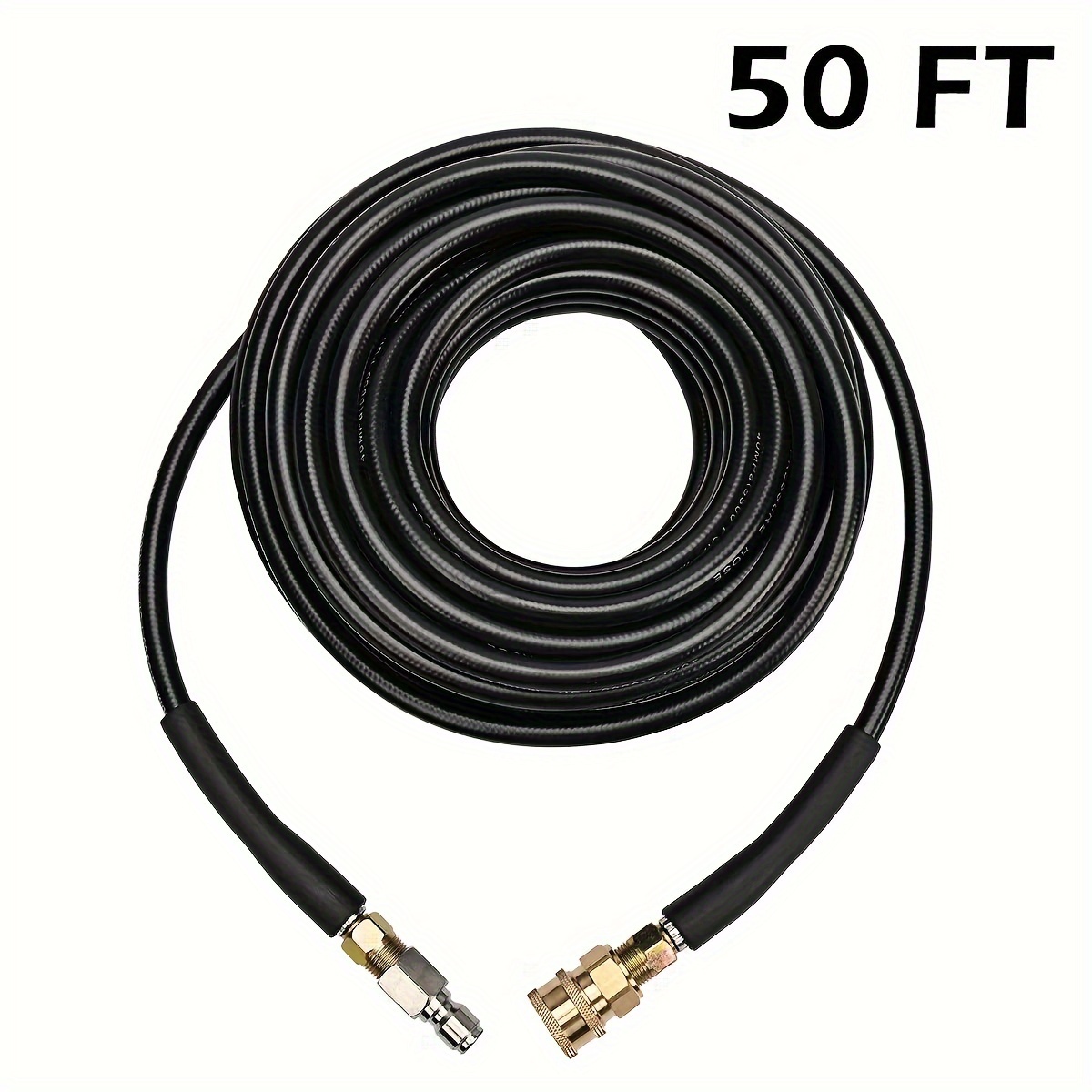 

50ft 5800psi High Pressure Washer Hose, 3/8 Inch Quick Connect, Heavy Duty Rubber Material, Stainless Steel Plug, Replacement Hose For Power Washing Equipment