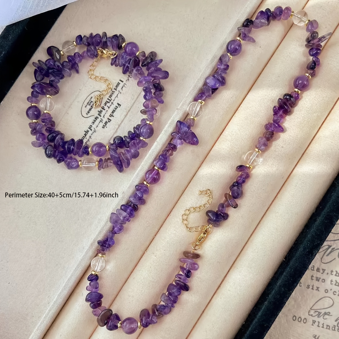 Women's Vintage Amethyst Crushed Stone Necklace, Daily Wear