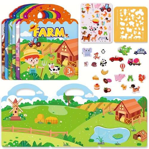 libros de pegatinas reutilizables para niños, pegatinas de de y tema múltiples, pegatinas de gelatina creativas, libro de pegatinas portátil y silencioso para niños ocupados, regalos de juguetes de pegatinas para niños.