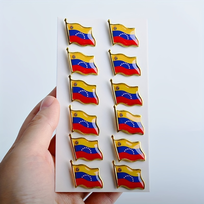 TEMU 12pcs Vintage Stylish Venezuela Souvenir Lapel Pins, Suitable For Celebrations, Conferences, And Casual Decorations, On Clothing, Bags, Ties,