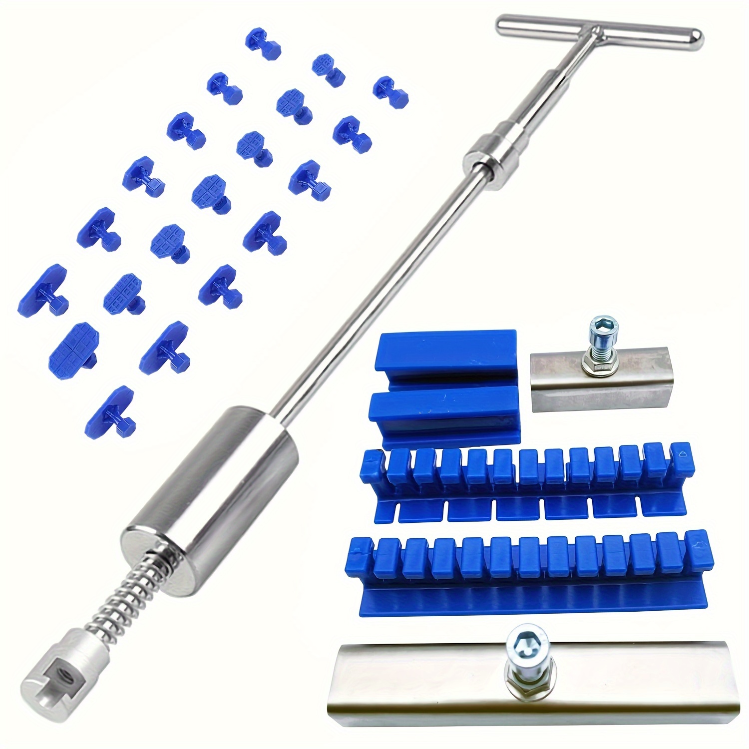 TEMU Car Paintless Dent Repair Kit: Slide Hammer, Reverse Hammer, Body Suction Cup, Adhesive Blue Glue Tabs (no Glue Included)