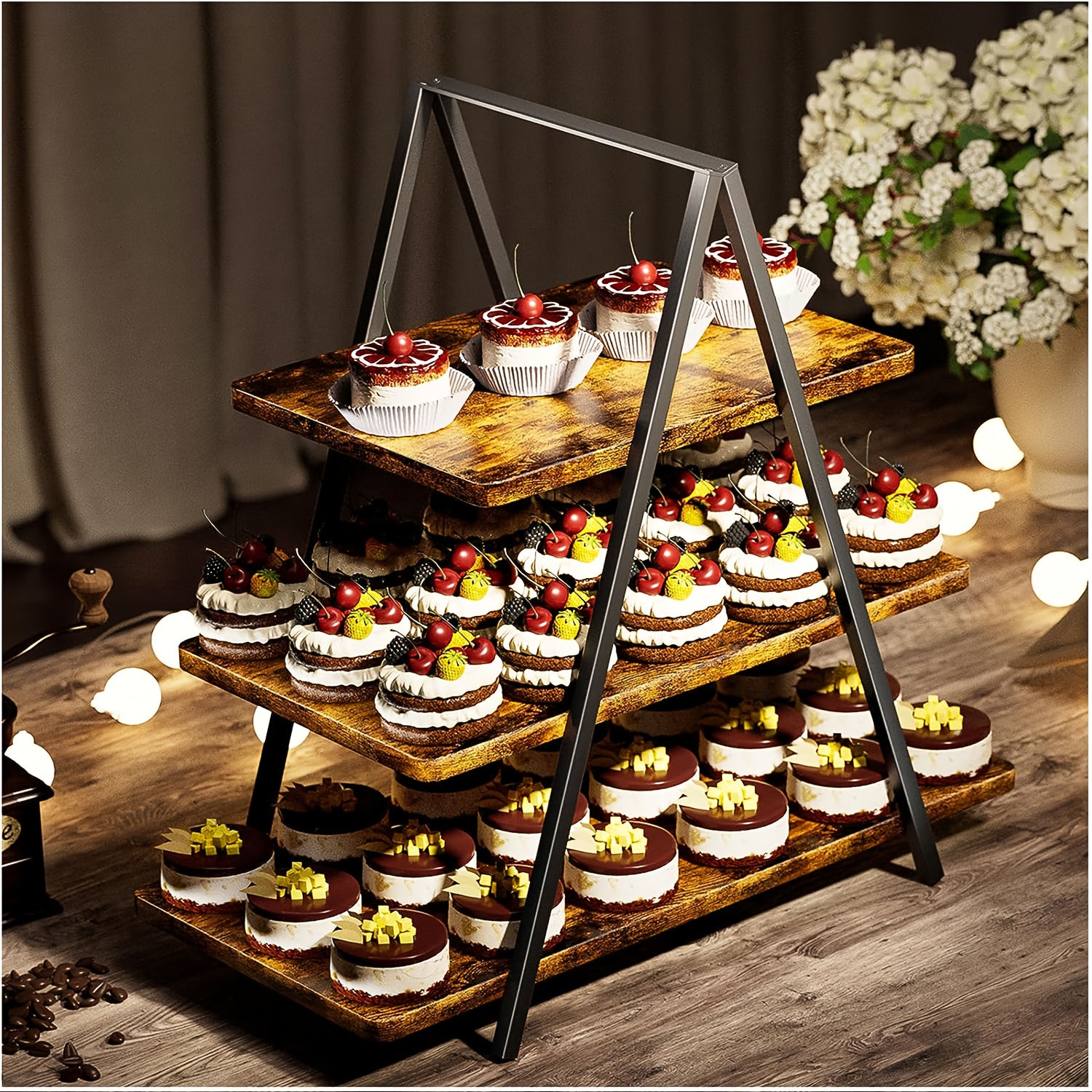 

Paper Shelf, Old -fashioned Wood 3 -layer Dessert Shelf, Dessert Table Display Kit, Paper Shelf 50 Cup Cakes, Suitable For Family Parties