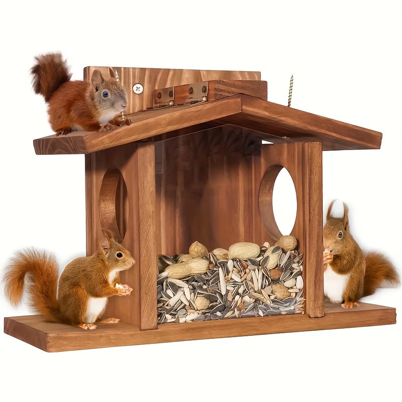 

1 Set Of Wooden Squirrel Feeders, Suitable For Outdoor Squirrel Feeders, Wooden Chipmunk Feeders For Corn And , Durable Box Easy To Fill, With Detachable Front Panel